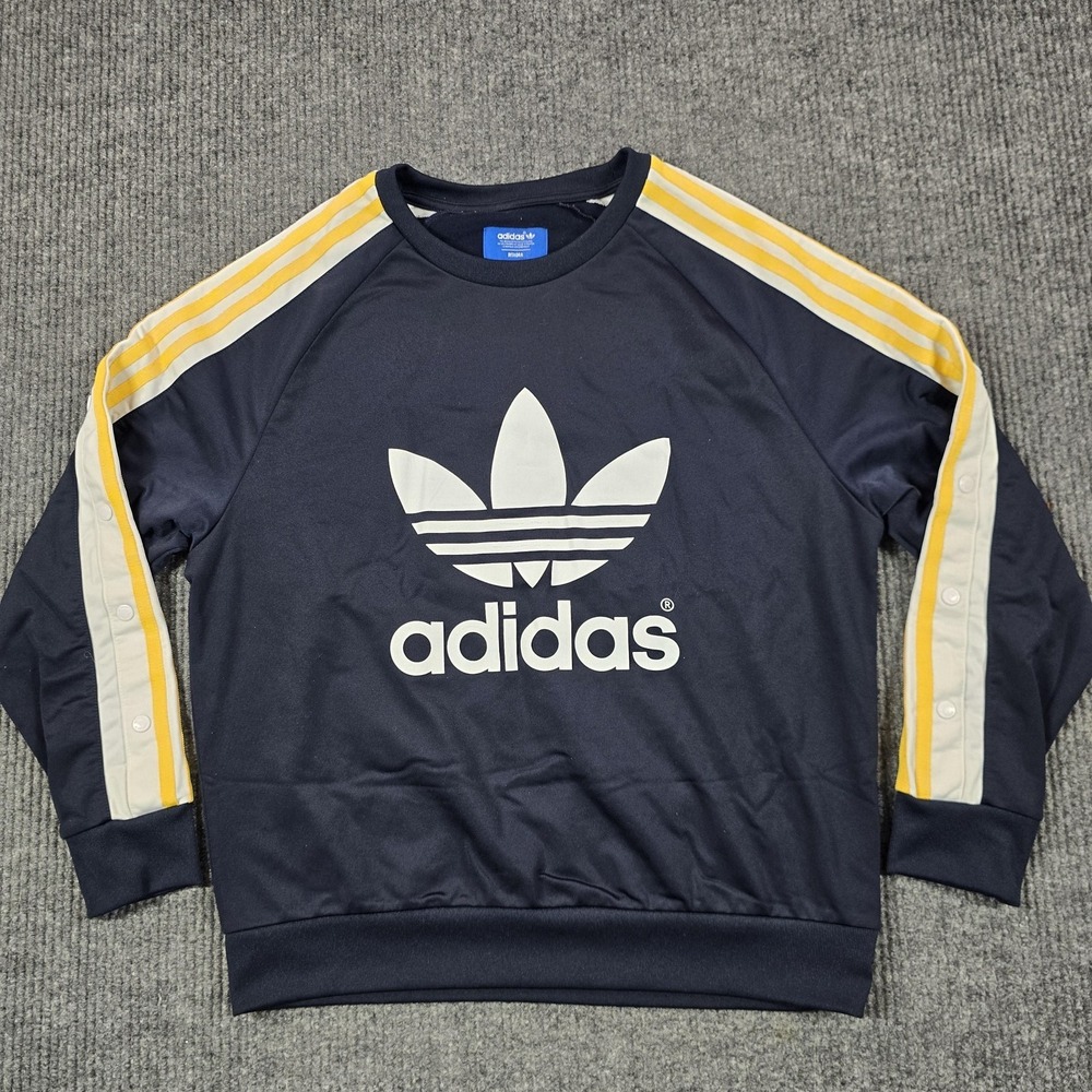 Adidas Originals Sweatshirt Womens Large Blue Rita Ora Space Trefoil Stripes